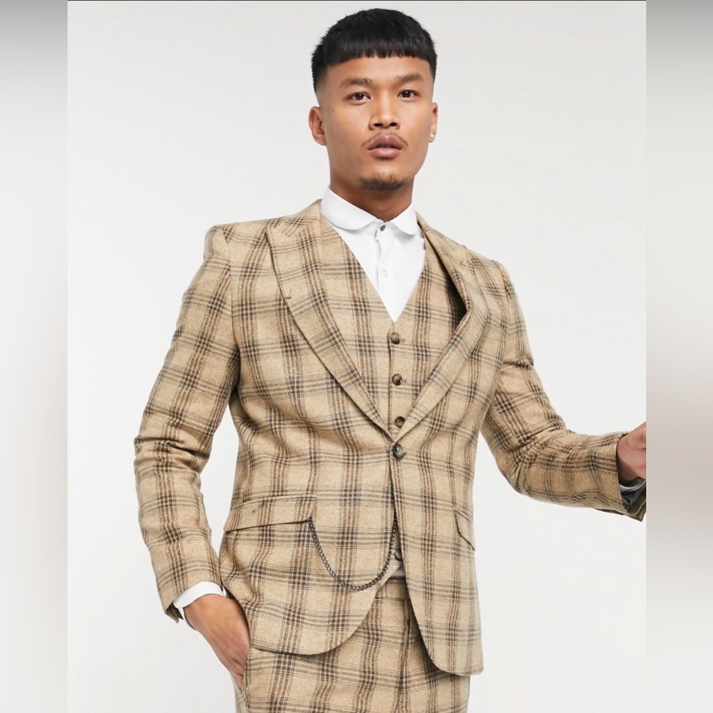 ASOS Design Shelby & Sons Men’s‎ Slim Fit Plaid Tan Check Blazer 🤎✨